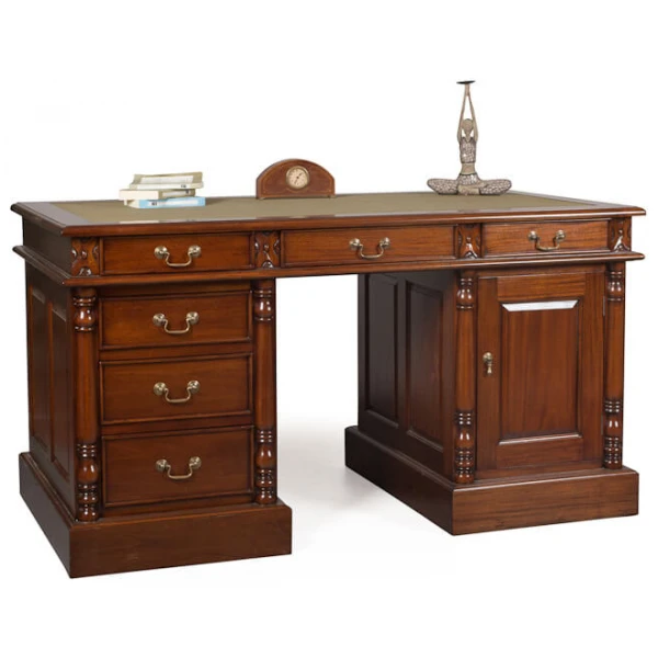 Vista mueble ESCRITORIO-DOBLE-PEDESTAL COLONIAL C-CUERO-clasico-keen replicas